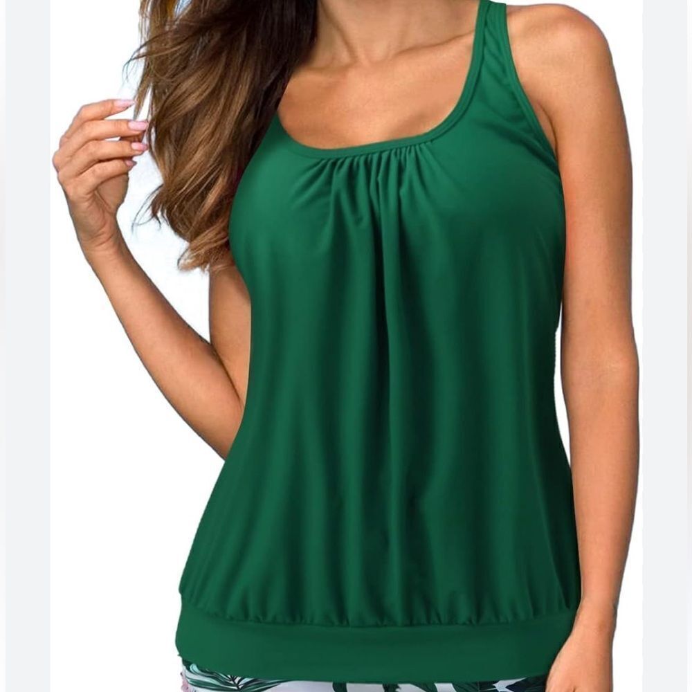 NWT‎ Yonique Women’s Green Tankini Swim Tank Top, Size S